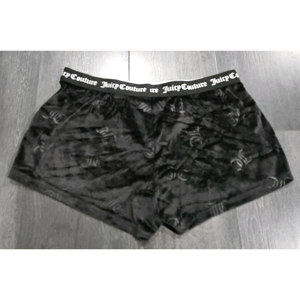 Juicy Couture Velour Lounge Shorts Women L Black Soft Cozy Sleepwear Stretch